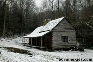 The Ogles Cabin in winter in the Roaring Fork